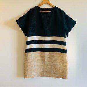 Lafayette 148 Metallic Shift Dress Pockets Black Gold Silver Evening Oversized